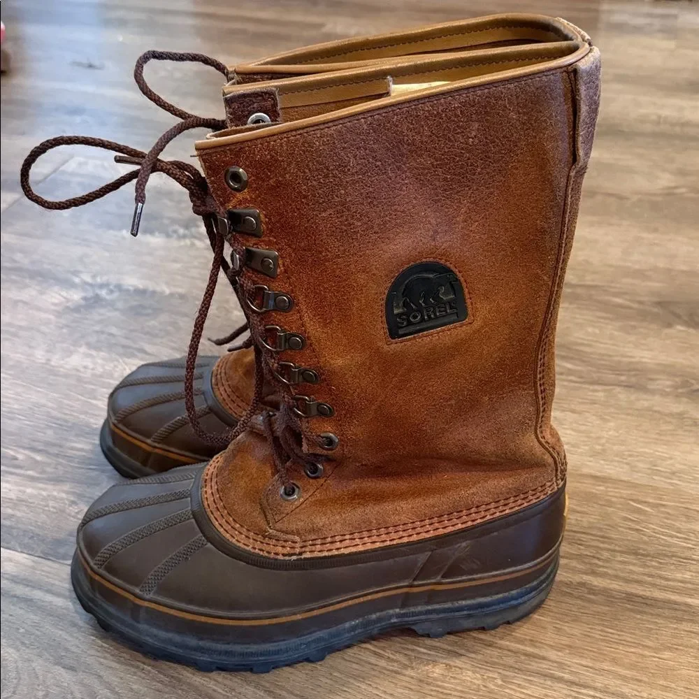 Sorel Maverick Brown Tall Leather Lace Up Snow Boots 7